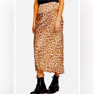 Free People Normani Bias Leopard Print Satin Midi Skirt